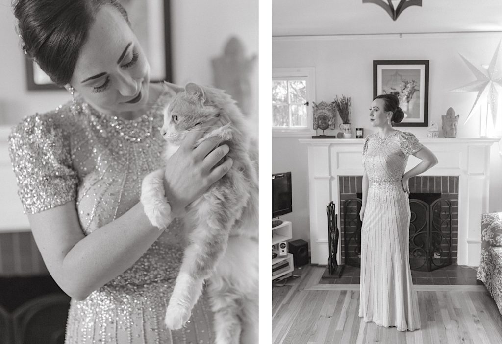 portrait of bride in north portland home with her cat